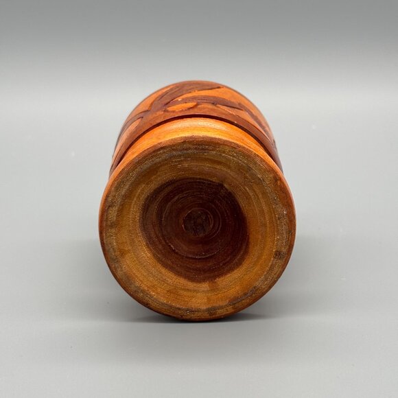 Vintage Hand-Carved Teak Pedestal Cup | Leaf Motif Wood Vessel - Picture 6 of 8